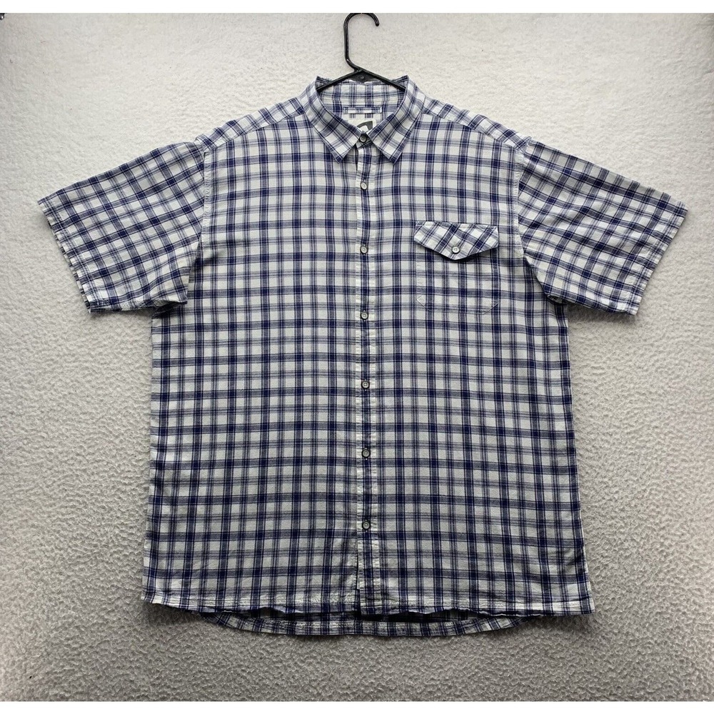 Mountain Khaki Button Up Shirt Mens‎ XL X-Large Blue White Check Plaid Outdoors